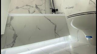Экран под ванну из плитки (парящий), + подсветка ниши для ног под ванной