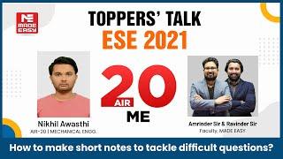 ESE/IES 2021 | Toppers' Talk | Mechanical Engineering | Nikhil Awasthi | AIR - 20 |MADE EASY Student