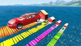 Giant and Small Cars vs Color Water and Trailer Truck Transportation | BeamNG drive