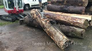 Wood Splitter Hire Limbs/logs Atom Cone Splitter on our 2 Tonne Takeuchi in the Scottish Borders