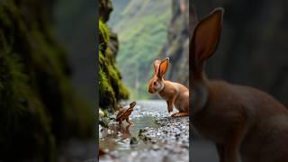 Cute rabbit saves poor little turtle  #RabbitRescue #CuteAnimals #AnimalRescue