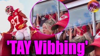 Taylor's Adorable as she FANNING herself during Travis's Intro at Chiefs game