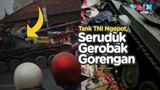 Tank TNI Hilang Kendali di Bandung! Nabrak Gerobak Gorengan dan 4 Motor