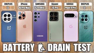 ONEPLUS 13 vs iPhone 16 Pro Max vs Samsung S24 Ultra / Xiaomi 15 Pro  - BATTERY DRAIN TEST