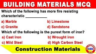 Construction material mcq | MCQ on construction materials | Building material mcq | GATE | SSC-JE