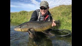 Fishing Minnivallalaekur River, Iceland. Catching huge, wild brown trout on dry fly.