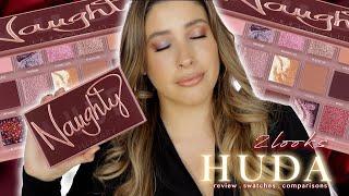 HUDA BEAUTY NAUGHTY NUDE EYESHADOW PALETTE 2 LOOKS Swatches Review Comparisons SLIPPERY on Lids