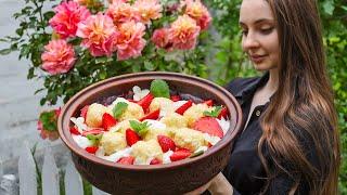 Ukrainian girl cooks Traditional Lazy Dumplings in Village, Morning Yoga and Relax Day