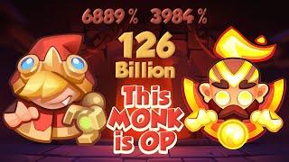 This MONK is OP! Monk (3984%) vs Riding Hood (6889%) = 126 Billion | PVP Rush Royale