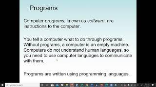 Java Language: Introduction to Computers -- computer basics, programs, and operating systems