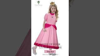 Kids Princess Peach Dress Super Mario Cosplay Costume Takerlama