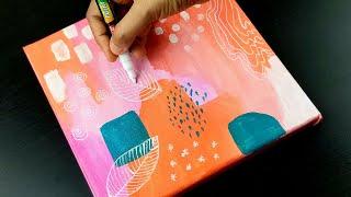 Art # 43 | Easy and simple Abstract Painting | Orange and Pink | Acrylic painting
