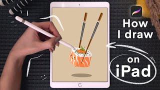 How I DRAW cartoon SUSHI on the iPad Pro: Procreate Drawing Process
