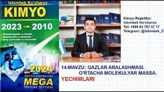 Gazlar aralashmasi. O'rtacha molekulyar massa. Mega kimyo yechimlari. +998 93 767 57 17