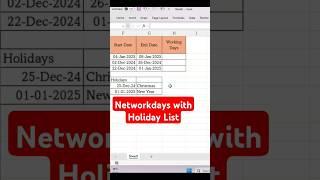 Networkdays with Holiday list #networkdays #excelfunctions #exceltricks #exceltutorial #exceltips