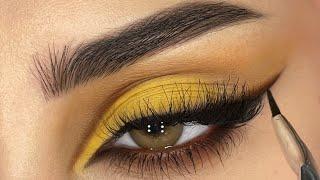 ميك اب اصفر خريفي مع ايلاينر مدموج | رغد حمزة | EASY YELLOW FALL MAKEUP TUTORIAL