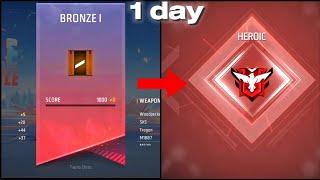 BRONZE TO HEROIC FREE FIRE  LEVEL - 1 ID || 1 DAY  BR RANK PUSH  FREE FIRE