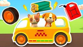 The yellow car needs help. Helper Cars & a police car save the broken taxi. Baby cartoons for kids.