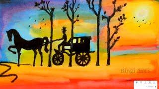 A horse and cart Drawing  #oilpastel #britishcart #islandcart #jersey #myanmarcart #art Scenery Draw