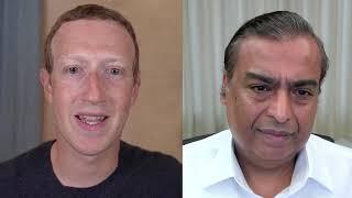 Sh Mukesh Ambani and Sh Mark Zuckerberg in discussion at Facebook Fuel For India 2020.