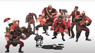 All the TF2 Mercenaries laugh obnoxiously loud at the death of a Puro