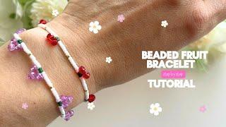 beaded fruit bracelet tutorial, how to make cherry bracelet, diy beaded bracelets for beginners