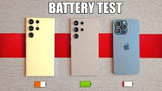 Samsung Galaxy S24 Ultra vs iPhone 15 Pro Max vs S23 Ultra - BATTERY TEST