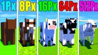 1px VS 8px VS 16px VS 64px VS 512px COW TEXTURES MINECRAFT EVOLUTION