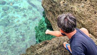 Primitive Fishing! Handline Rock Fishing, mancing diatas batu saat hujan