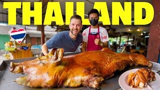 THAI STYLE WHOLE SPIT ROAST PIG!   Christmas Street Food Feast in Thailand