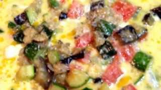 Frittata alla Giovanni Paolo Napolitan style Zucchini Eggplant Onion Tomatoes grated Locatelli Italy