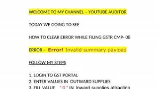 How to solve  GSTR CMP -08 error  - Error Invalid summary payload - solved | YOUTUBE AUDITOR