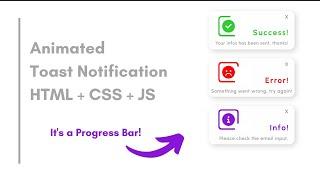 Animated Toast Notification using HTML CSS & JS | Toast Notification with Progress Bar