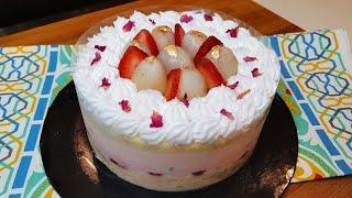 Lychee Rose Strawberry Mousse Cake Recipe | LESS SWEET VERSION | FRESH LYCHEES |