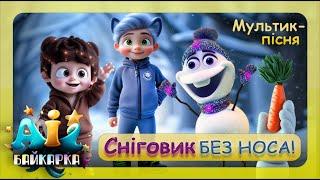 Сніговик БЕЗ НОСА | новорічна пісня для дітей, мультик українською мовою на зимові свята | БАЙКАРКА