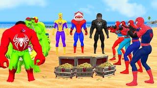 Spider-Man with the battle to find treasure vs joker vs Hulk vs shark spiderman |Game 5 superheroes