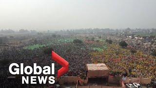 Drone footage shows scale of massive farmer protests in India