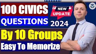 100 Civics Questions and Answers by 10 Groups for US Citizenship interview 2024 (2X)