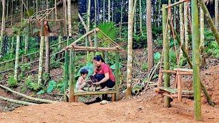 Single momr takes care of children and makes a house for puppies