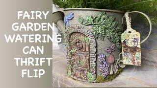 Spring Fairy Garden Watering Can Thrift Flip IOD Moulds & Ephemera Hang Tag