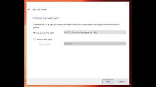 Adding USB001 virtual printer port when manually installing printer drivers