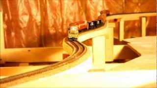 First train on superelevated curves, Labarthe tunnel, N scale CP Kootenay division