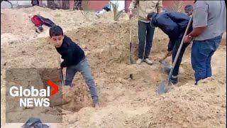 Israel-Gaza: Palestinians dig mass grave inside Khan Younis hospital grounds