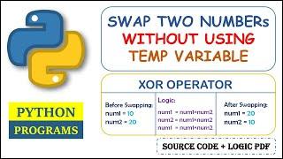 Python Program to Swap Two Number Without Using Third Variable | xor ^ operator