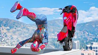 GTA 5 IRON SPIDERMAN Motorcycle Stunt/Jump/Fail/Car Crash (Euphoria Physics Showcase) #12