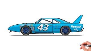 How to draw a PLYMOUTH SUPERBIRD 1970 / drawing Richard Petty car Plymouth Road Runner step by step