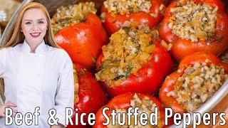 EASY Meat & Rice Stuffed Peppers!! The BEST Recipe! Extra Flavorful & Juicy!