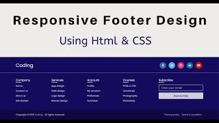 Responsive Footer Design Using Html & CSS Grid | HTML CSS Footer