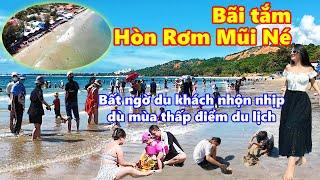 Bất ngờ Du khách kéo về Bãi tắm Hòn Rơm Mũi Né Phan Thiết vui chơi tắm biển quá đông đúc