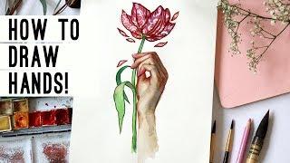 HOW TO DRAW HANDS with watercolors and colored pencils!